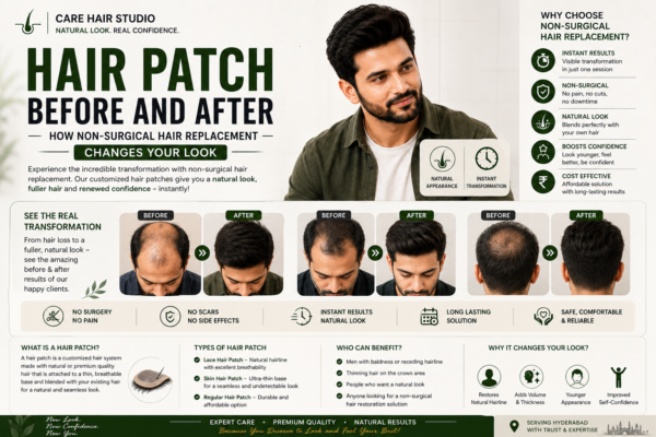 Hair Patch Before and After, Hair Patch Hyderabad, Hair Patch Near Me, Hair Fixing Hyderabad, Hair Bonding Hyderabad, Hair Studio Kompally, Hair Replacement Hyderabad, Men's Hair Patch, Hair Systems Hyderabad, Best Hair Patch Clinic Hyderabad.
